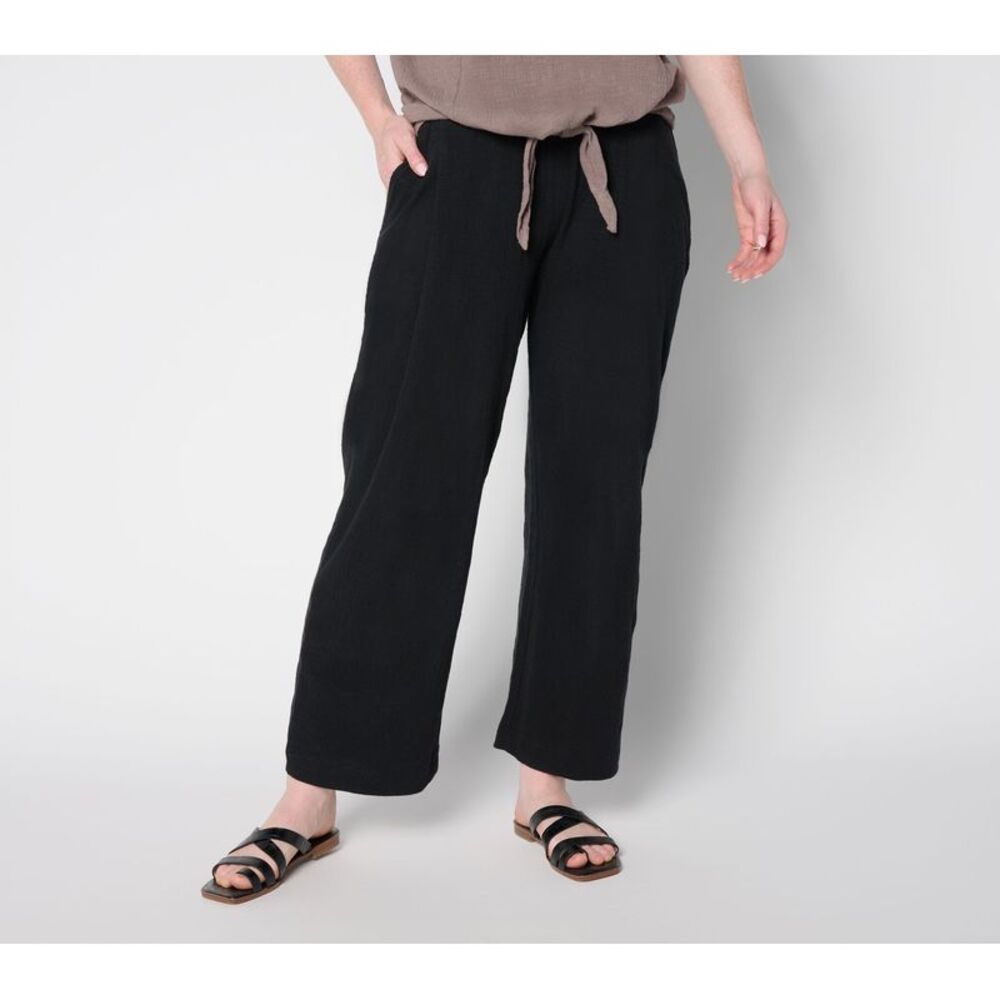 Anybody Women's Pants Sz M Crinkle Knit Jersey_Wide Leg Crop Black A697153